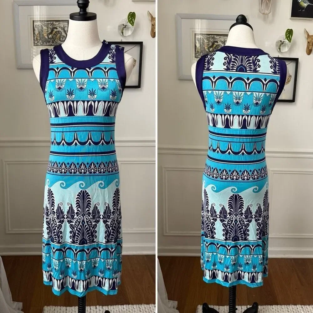 Tory Burch 100% Silk Jersey Damask Sleeveless Dress $495 M